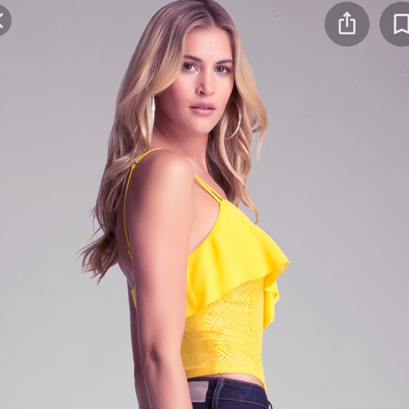 NWT bebe Lace Corset Ruffle Top in Yellow XS - Picture 2 of 7